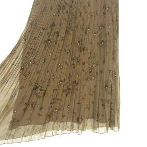 Leilian 美品 プリーツ フレアー スカート 花柄 ポリエステル 9 ベージュ系 IBO36