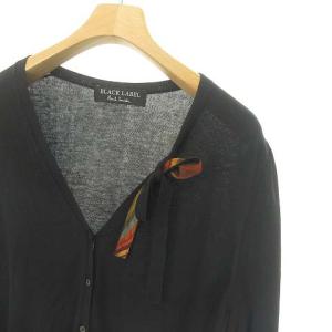 BLACK LABEL Paul Smith リボン カーディガン コットン レーヨン ニット 七分袖 XL 大きいサイズ ブラック IBO36