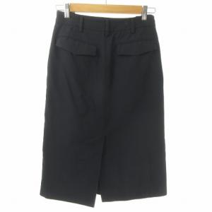 MARGARET HOWELL サイドボタン プリーツ スカート 膝丈 2 紺 ネイビー  IBO36 0315