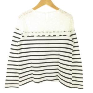 Lois CRAYON 美品 カットソー ボーダー レース 花柄 半袖 16004138 白 黒 ホワイト ブラック M 0320