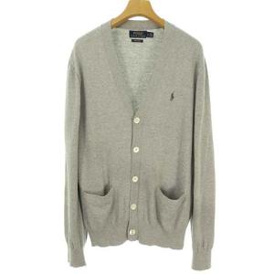2017 コットン ニット カーディガン Vネック ワンポイント 長袖 S グレー IBO37