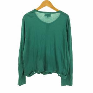 agnes b. クルーネック コットン カーディガン 薄手 T3 緑 グリーン IBO37 0324