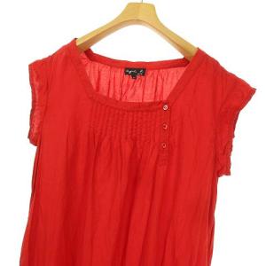 agnes b. ロング ワンピース ギャザー フレアー フレンチスリーブ 40 レッド 赤 IBO37