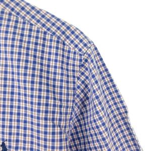 RALPH LAUREN チェック ボタンダウン シャツ 半袖 ポニー M 青 ブルー IBO37 0327