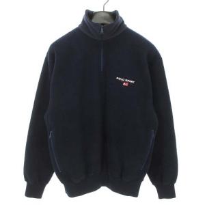 POLO SPORT ラルフローレン 90s ヴィンテージ ハーフジップ プルオーバー フリース ジャケット 星条旗 M ネイビー IBO37
