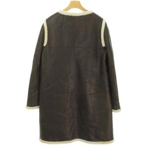 PAULE KA ムートン ノーカラー コート シープスキン 美品 38 ダークブラウン IBO37