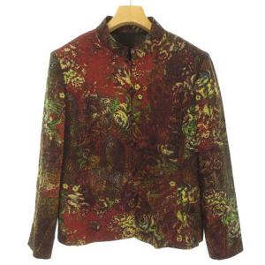 Leilian 美品 総柄 セットアップ スーツ スタンドカラー ジャケット ロング スカート ウール シルク 9 ボルドー系 IBO37