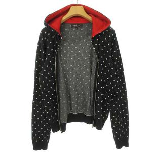 agnes b. フランス製 コットン ニット ジップアップ パーカー トップス ドット柄 2 ブラック IBO37
