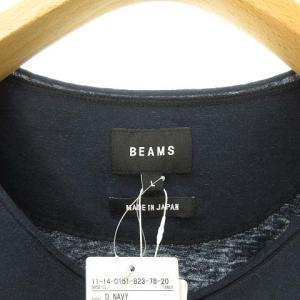 BEAMS Vネック ロングスリーブ カットソー Tシャツ トップス 無地 長袖 L ネイビー IBO37