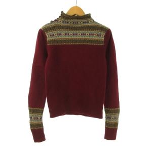 POLO RALPH LAUREN ボトルネック ニット セーター  ネックサイドボタン ノルディック柄 S ボルドー 0405
