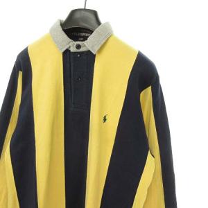 POLO SPORT ラルフローレン ナイガイ 90s ロングスリーブ ポロシャツ ラガーシャツ ストライプ 長袖 M イエロー ネイビー IBO37