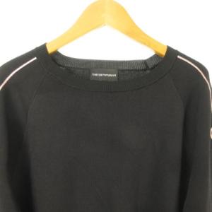 EMPORIO ARMANI 美品 19SS ニット セーター ロゴ スリーブ 長袖 黒 ブラック ピンク 40 L位 0414