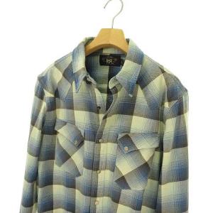 RRL 22年製 ブラッドツイル オンブレ チェックウエスタンシャツ S ブルー