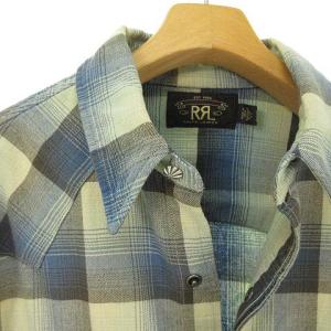 RRL 22年製 ブラッドツイル オンブレ チェックウエスタンシャツ S ブルー
