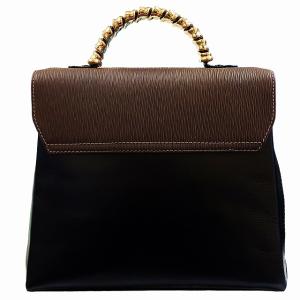 LOEWE ヴィンテージ ベラスケス ツイストハンドル 金具 ハンドバッグ 型押しロゴ バイカラー茶 黒