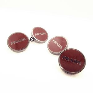 PRADA カフス カフリンクス カフスボタン チェーン式 円形 丸型 ロゴモチーフ × チェーン エンジ ボルドー × ガンメタ アクセサリー