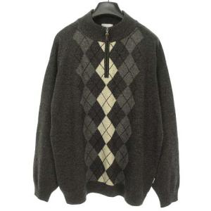 CONVERSE 美品 ハーフジップ プルオーバー ウール ニット セーター アーガイル 3L 大きいサイズ チャコール IBO39
