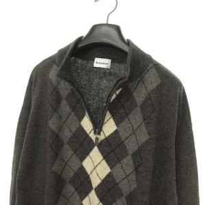 CONVERSE 美品 ハーフジップ プルオーバー ウール ニット セーター アーガイル 3L 大きいサイズ チャコール IBO39