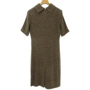 agnes b. 美品 パイル 膝丈 ワンピース ウール レーヨン 半袖 38 ベージュ IBO39