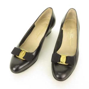 ヴァラ リボン パンプス ラウンドトゥ ローヒール 7.5 C ブラック 黒