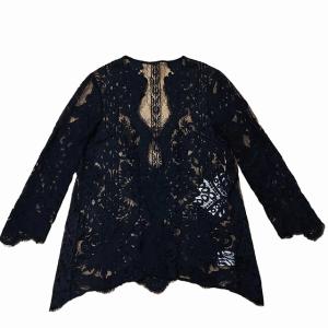タグ付 チュールレースカーディガン 羽織り 刺繍 ブラック 36 0526