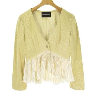 スウェード プリーツ フリル ドッキング ジャケット 黒タグ 40 クリーム系