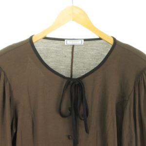 YVES SAINT LAURENT カーディガン ウール リボン 茶 ブラウン M IBO37 0604