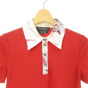 Salvatore Ferragamo ポロシャツ シルク切り替え 赤 レッド 40 S位 BO37 0605