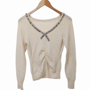 Max Mara カシミヤ混 ニット セーター 後ろV ビジュー スパンコール ビーズ アイボリー S 0606 IBO39