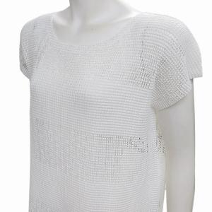  プリーツ メッシュノースリーブカットソー ブラウス ホワイト F 0612