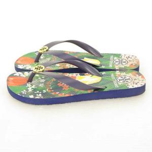TORY BURCH 総柄 ロゴプレート ビーチサンダル トングサンダル ネイビー系