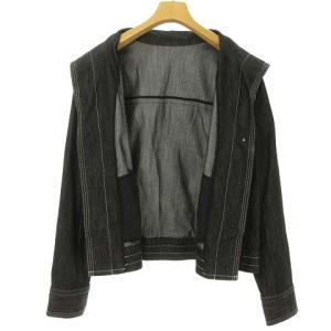 Leilian 美品 デニム シングル ジャケット 薄手 17 ブラック 大きいサイズ IBO40
