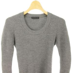 ESTNATION 美品 リブ ニット ウール 長袖 灰 グレー 38 M位 IBO40 0619