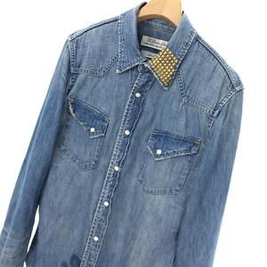 REMI RELIEF スタッズ ヴィンテージ加工 デニム ウエスタン シャツ トップス 長袖 M インディゴ