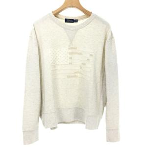 星条旗 刺繍 スウェット シャツ トレーナー トップス 長袖 S サンドベージュ系 IBO40