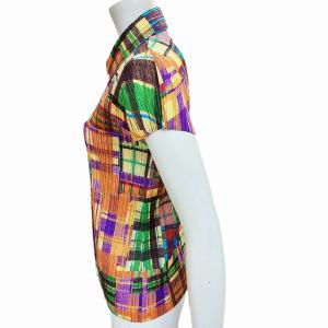 PLEATS PLEASE ISSEY MIYAKE 極美品 パッチワーク柄 プリーツブラウス フレンチスリーブ ランダムチェック