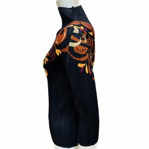 PLEATS PLEASE ISSEY MIYAKE イッセイミヤケ プリーツ ボトルネック カットソー ブラウス 7分袖 プリント ブラック 3