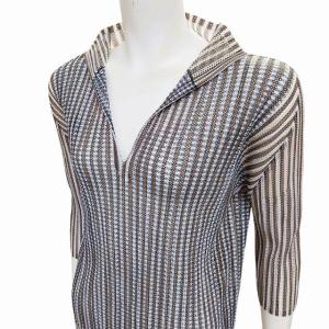 美品 イッセイミヤケ メッシュ プリーツ カットソー ブラウス トップス スキッパー マルチカラー 3 0628 IBO41