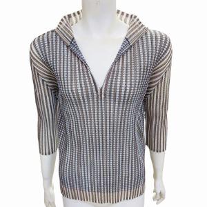 PLEATS PLEASE ISSEY MIYAKE 美品 イッセイミヤケ メッシュ プリーツ カットソー ブラウス トップス スキッパー マルチカラー 3 0628 IBO41