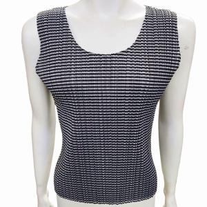 PLEATS PLEASE ISSEY MIYAKE 美品 イッセイミヤケ プリーツノースリーブカットソー 総柄 トップス ホワイト ブラック 3 0628 IBO41