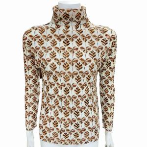 PLEATS PLEASE ISSEY MIYAKE イッセイミヤケ ハート×リーフ柄 プリーツ タートルネックカットソー 総柄 3 マルチカラー