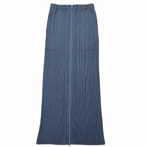 PLEATS PLEASE ISSEY MIYAKE 美品 0704 センタージップ プリーツロングスカート 2 ブルー ライトカーキ