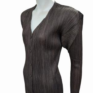 美品 イッセイミヤケ プリーツ カーディガン ブラウス シャツ ブラウン 3 0630 IBO41