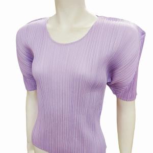 美品 イッセイミヤケ プリーツカットソー クルーネック 半袖 トップス ライトパープル 3 0628 IBO41