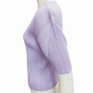 PLEATS PLEASE ISSEY MIYAKE 美品 イッセイミヤケ プリーツカットソー クルーネック 半袖 トップス ライトパープル 3 0628 IBO41