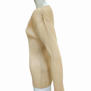 PLEATS PLEASE ISSEY MIYAKE 美品 イッセイミヤケ プリーツ カットソー クルーネック トップス ベージュ 3 0628 IBO41
