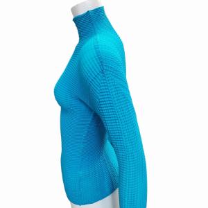 ISSEY MIYAKE (T.) プリーツ ハイネックカットソー Tシャツ トップス ブルー 3 0630 IBO41