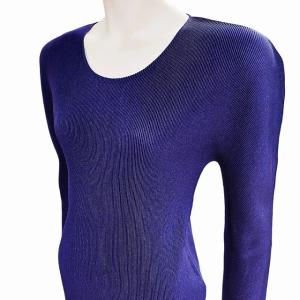 美品 イッセイミヤケ プリーツ クルーネックカットソー 長袖 Tシャツ トップス ネイビー 3 0630 IBO41