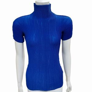 (T.) 美品 プリーツ ハイカット 半袖カットソー Tシャツ トップス ブルー 3 0630 IBO41