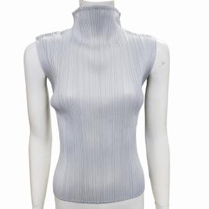 PLEATS PLEASE ISSEY MIYAKE 美品 イッセイミヤケ プリーツ ノースリーブカットソー ハイネック トップス グレー 3 0628 IBO41